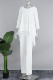 White Elegant Solid Patchwork O Neck Nine Points Sleeve Two Pieces
