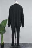 Black Casual Solid Cardigan Vests Pants Turndown Collar Long Sleeve Three Piece Set