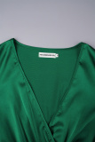 Green Elegant Solid Patchwork Pleated V Neck A Line Dresses