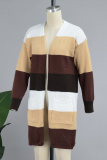 Multicolor Casual Striped Patchwork Cardigan Outerwear