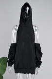 Black Casual Solid Patchwork Pocket Hooded Collar Straight Dresses