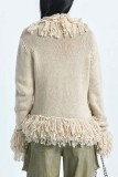 Apricot Casual Solid Tassel Cardigan Outerwear