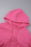 Rose Red Casual Solid Patchwork Draw String Pocket Hooded Collar Long Sleeve Two Pieces
