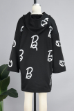 Pink Casual Print Patchwork Pocket Hooded Collar Long Sleeve Dresses