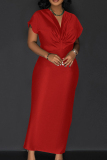 Red Sexy Solid Patchwork High Opening V Neck Long Dress Dresses