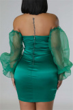 Green Sexy Solid Backless Off the Shoulder Long Sleeve Dresses