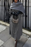 Grey Casual Solid With Belt O Neck Outerwear