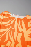Tangerine Elegant Print Bandage Patchwork Zipper O Neck Printed Dress Dresses