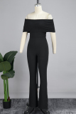Black Sexy Solid Patchwork Off the Shoulder Boot Cut Jumpsuits