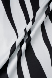 Black Casual Striped Print Basic Half A Turtleneck Long Sleeve Plus Size Dresses
