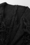 Black Casual Solid Tassel Cardigan Outerwear