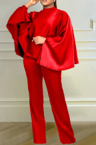 Red Casual Solid Basic Half A Turtleneck Three Quarter Two Pieces
