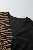 Black Gold Casual Patchwork Slit V Neck Plus Size Dresses