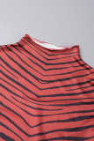 Red Casual Print Basic Turtleneck Long Sleeve Dresses