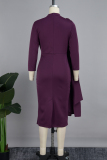 Purple Elegant Solid Patchwork Fold O Neck Pencil Skirt Dresses