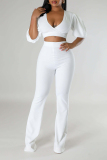 White Casual Solid Patchwork V Neck Half Sleeve Two Pieces