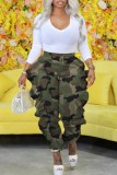 Purple Casual Camouflage Print Patchwork Regular High Waist Conventional Full Print Trousers