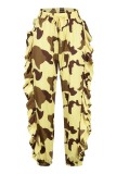 Pink Casual Camouflage Print Patchwork Regular High Waist Conventional Full Print Trousers