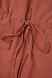 Orange Casual Solid Frenulum Slit V Neck Long Dress Dresses