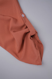 Orange Casual Solid Frenulum Slit V Neck Long Dress Dresses