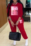 Red Casual Character Print Letter O Neck Long Sleeve Two Pieces