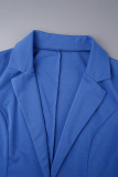 Royal Blue Casual Solid Basic Turn-back Collar Long Sleeve Two Pieces