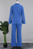 Royal Blue Casual Solid Basic Turn-back Collar Long Sleeve Two Pieces