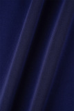 Deep Blue Casual Elegant Solid Patchwork Turndown Collar A Line Dresses