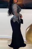 Black Party Elegant Formal Hot Drilling Hot Drill V Neck Evening Dress Dresses