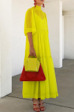 Yellow Casual Solid Patchwork Turtleneck Long Dress Dresses