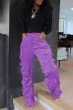 Purple Casual Solid Patchwork Pocket Regular High Waist Conventional Solid Color Trousers