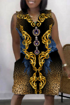 Leopard Print Casual Print Basic V Neck Sleeveless Dress Dresses