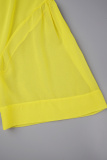 Yellow Casual Solid Patchwork Turtleneck Long Dress Dresses