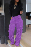 Purple Casual Solid Patchwork Pocket Regular High Waist Conventional Solid Color Trousers