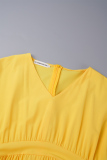 Yellow Elegant Solid Bandage Patchwork V Neck A Line Dresses
