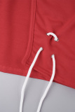 Red Casual Solid Slit Fold Hooded Collar Long Sleeve Two Pieces