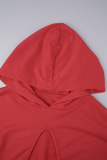 Red Casual Solid Slit Fold Hooded Collar Long Sleeve Two Pieces
