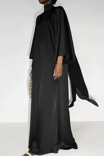 Black Elegant Solid Patchwork Half A Turtleneck Long Dress Dresses