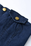 Dark Blue Casual Solid Buttons Backless Strapless Sleeveless Skinny Denim Jeans