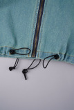 Grey Street Solid Patchwork Draw String Pocket Zipper Mandarin Collar Long Sleeve Two Pieces