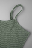 Gray Green Casual Solid Basic Hooded Collar Long Sleeve Two Pieces