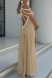Khaki Sexy Solid Hollowed Out Halter Sleeveless Dress Dresses