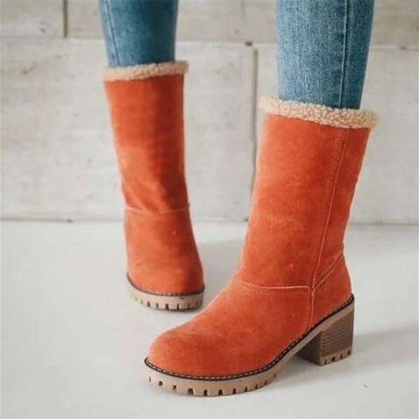 Tangerine Red Casual Patchwork Solid Color Round Keep Warm Comfortable Shoes (Heel Height 1.97in)