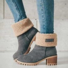 Grey Casual Patchwork Solid Color Round Keep Warm Comfortable Shoes (Heel Height 1.97in)
