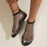 White Casual Hollowed Out Patchwork Rhinestone Round Comfortable Out Door Flats Shoes