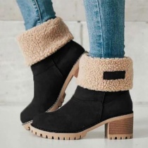 Black Casual Patchwork Solid Color Round Keep Warm Comfortable Shoes (Heel Height 1.97in)
