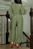Earth Yellow Casual Solid Buttons Turndown Collar Regular Jumpsuits