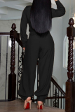 Black Casual Solid Buttons Turndown Collar Regular Jumpsuits