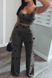 Grey Casual Print The stars Vests Pants U Neck Sleeveless Two Pieces