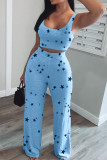 Dark Gray Casual Print The stars Vests Pants U Neck Sleeveless Two Pieces